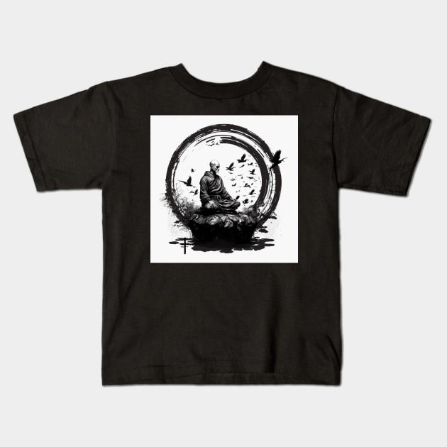 biksu meditating Kids T-Shirt by blackwish